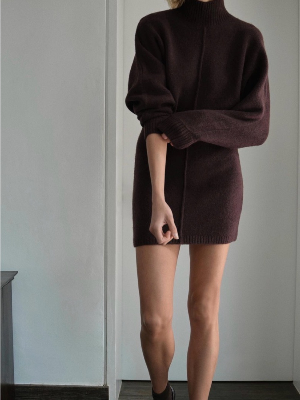 Zara Mini Bodycon Turtleneck Sweater Dress in Deep Burgundy Size XS Minimalism